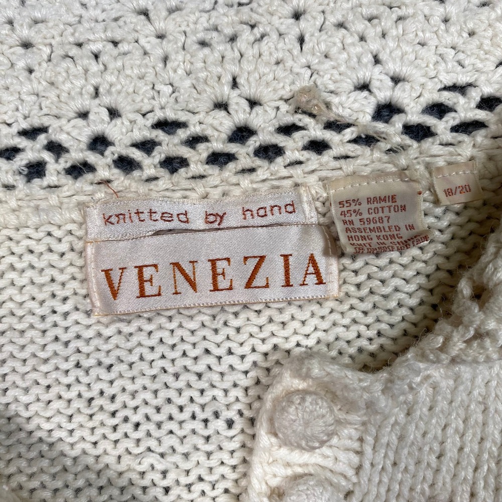 Venezia Vintage Hand Knitted Floral Sweater Crochet Collar White Womens 18/20 - Picture 6 of 7